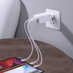 Baseus GaN Quick Travel Charger 65W, 2xUSB-C + USB-A, White - buitinis įkroviklis, baltas lizingu