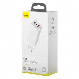 Baseus GaN Quick Travel Charger 65W, 2xUSB-C + USB-A, White - buitinis įkroviklis, baltas kaune