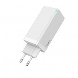 Baseus GaN Quick Travel Charger 65W, 2xUSB-C + USB-A, White - buitinis įkroviklis, baltas išsimokėtinai