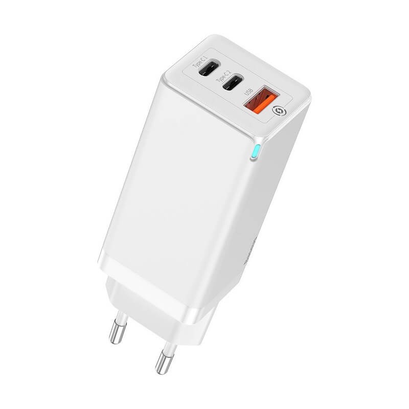 Baseus GaN Quick Travel Charger 65W, 2xUSB-C + USB-A, White - buitinis įkroviklis, baltas kaina Baseus GaN Quick Travel Charger 65W, 2xUSB-C + USB-A, White - buitinis įkroviklis, baltas kaina