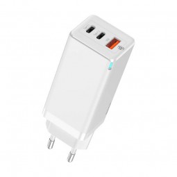 Baseus GaN Quick Travel Charger 65W, 2xUSB-C + USB-A, White - buitinis įkroviklis, baltas kaina