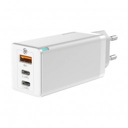 Baseus GaN Quick Travel Charger 65W, 2xUSB-C + USB-A, White - buitinis įkroviklis, baltas internetu
