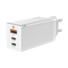 Baseus GaN Quick Travel Charger 65W, 2xUSB-C + USB-A, White - buitinis įkroviklis, baltas internetu