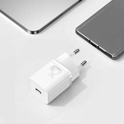 Baseus Super Si Quick Charger 1C 25W USB-C with USB-C to USB-C 1m cable, White - buitinis įkroviklis garantija