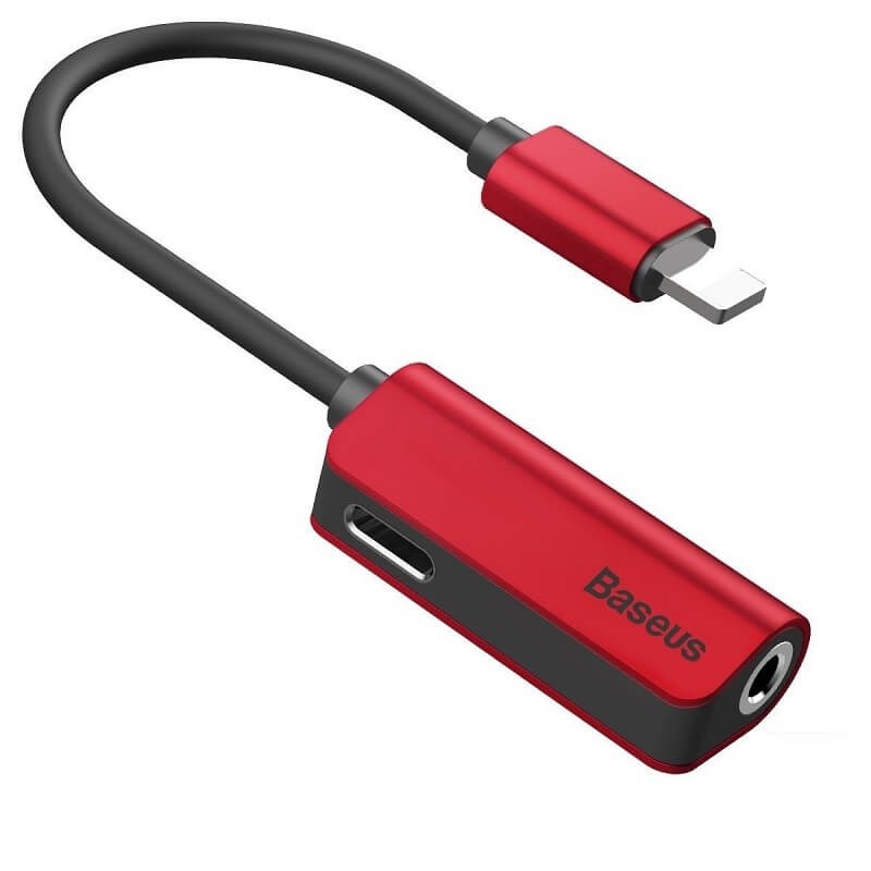 Baseus L32 Audio Converter Lighting to Lighting + 3.5mm, Red - garso ir įkrovimo / duomenų adapteris kaina