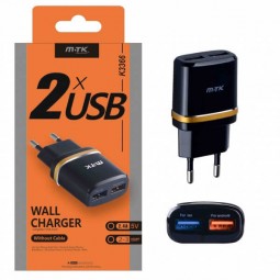 M.TK Wall Charger K3366, 5V, 2.4A, 2x USB, Black -...