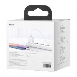 Baseus Super Si Quick Charger 1C 20W with USB-C to Lightning 1m cable, White - buitinis įkroviklis epirkimas.lt