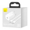 Baseus Super Si Quick Charger 1C 20W with USB-C to Lightning 1m cable, White - buitinis įkroviklis etopas.lt