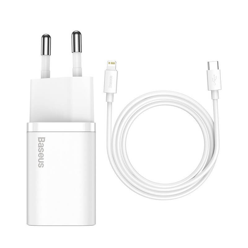 Baseus Super Si Quick Charger 1C 20W with USB-C to Lightning 1m cable, White - buitinis įkroviklis kaina Baseus Super Si Quick Charger 1C 20W with USB-C to Lightning 1m cable, White - buitinis įkroviklis kaina