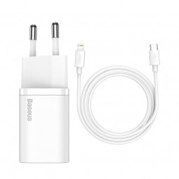 Baseus Super Si Quick Charger 1C 20W with USB-C to Lightning 1m cable, White - buitinis įkroviklis kaina
