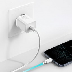 Baseus Super Si Quick Charger 1C 20W with USB-C to Lightning 1m cable, White - buitinis įkroviklis kaune