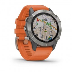 Garmin fenix 6 Sapphire 47mm, Titanium Gray / Orange, Silicone, Wi-Fi, GPS išmanusis laikrodis internetu