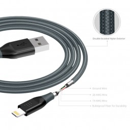 Tronsmart Lightning LTA14 2.4A 1.2m kabelis, aukštos kokybės, nailoninis, tamsiai pilkas pigiai