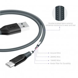 Tronsmart USB-C ATC6 3A 1m kabelis, aukštos kokybės, nailoninis, tamsiai pilkas pigiau