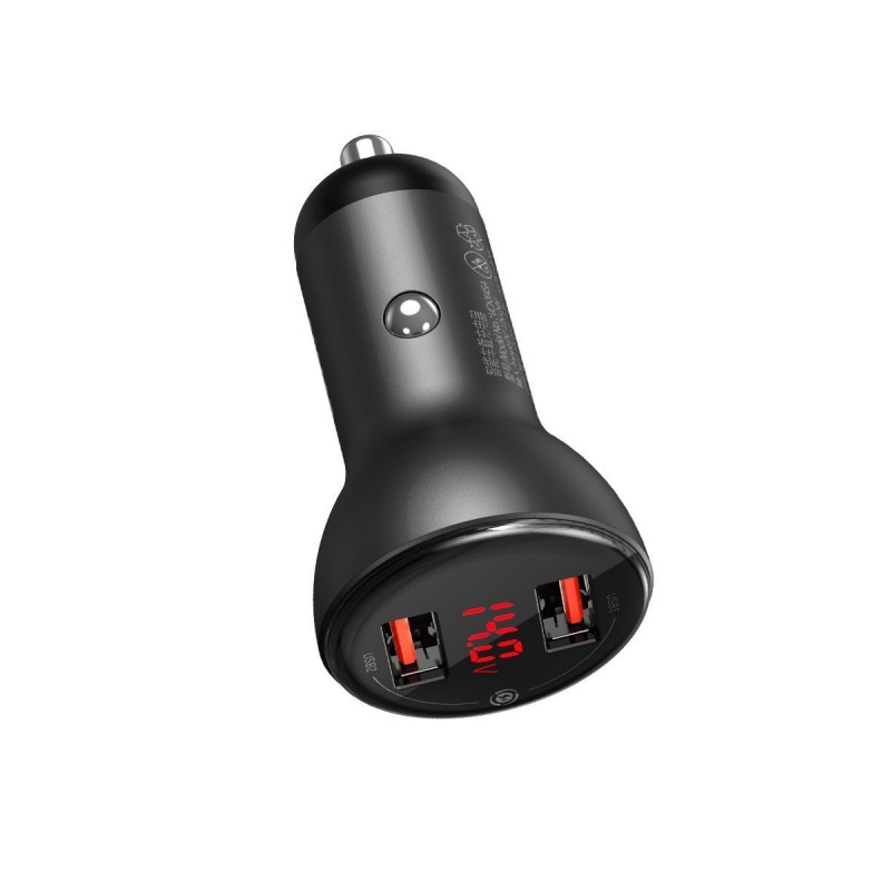 Baseus Digital Display Dual Quick Car Charger 45W, Black - automobilinis įkroviklis kaina Baseus Digital Display Dual Quick Car Charger 45W, Black - automobilinis įkroviklis kaina
