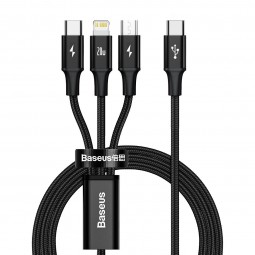 Baseus Rapid Series 3-in-1 1.5m 20W USB-C to Lightning, USB-C, microUSB - kombinuotas kabelis, juodas kaina