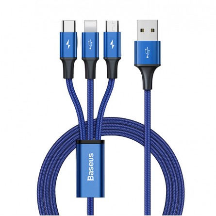 Baseus Rapid Series 3-in-1 3.5A 1.2m USB-C to Lightning, USB-C, microUSB - kombinuotas kabelis, mėlynas kaina