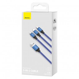 Baseus Rapid Series 3-in-1 3.5A 1.2m USB-C to Lightning, USB-C, microUSB - kombinuotas kabelis, mėlynas lizingu