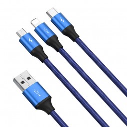 Baseus Rapid Series 3-in-1 3.5A 1.2m USB-C to Lightning, USB-C, microUSB - kombinuotas kabelis, mėlynas atsiliepimai