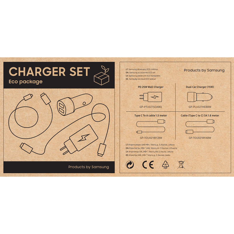 Charger Set - Samsung aksesuarų ECO rinkinys (buitinis ir automobilinis įkroviklis, kabelis, ausinės) kaina